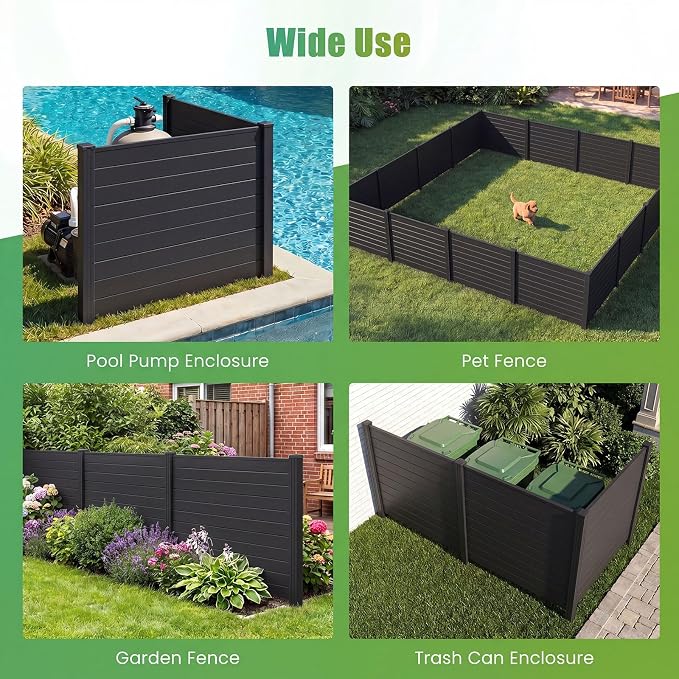 HAPPYGRILL Air Conditioner Fence 2 Panels, Outdoor Privacy Screen with Metal Stakes, No Dig Pool Equipment Enclosure, 48" x 38" Trash Can Screen Fence Kit for Outside Backyard, Black