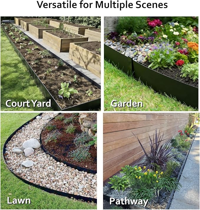 A ANLEOLIFE 20FT Galvanized Steel Landscape Edging, 6-Pack 40" L x 6" H Hammer-in Metal Garden Border with 10 Stakes for Lawn, Pathway, Flower Beds – Black