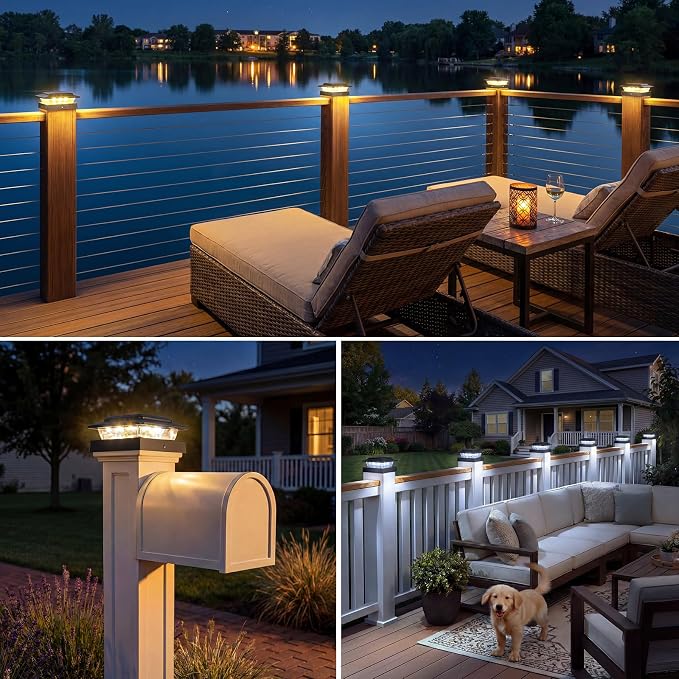kolpop 4x4 Solar Post Cap Lights Outdoor 16Pack- 3 Color Temperatures& 2 Level Brightness, IP65 Waterproof, 16 LED Black Fence Deck Post Light Solar Powered for 4×4/3.5×3.5 Wood/Vinyl Posts