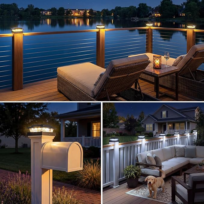 kolpop 4x4 Solar Post Cap Lights Outdoor 4Pack- 3 Color Temperatures& 2 Level Brightness, IP65 Waterproof, 16 LED Black Fence Deck Post Light Solar Powered Only for 4×4/3.5×3.5 Wood/Vinyl Posts