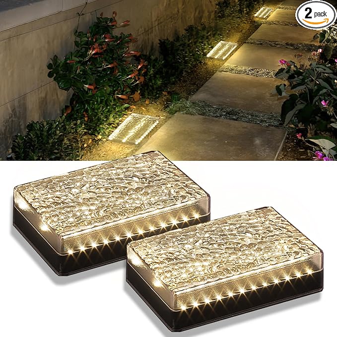 SHONELIGHTING Paver Lights, Solar Light Outdoor Waterproof, In-Ground Brick LED for Driveway & Pathway, Hardscape Pavers, Auto On/Off, Heavy Duty Warm White 3500K (2 Pack)