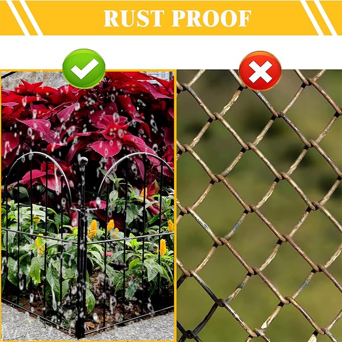 Blingluck Garden Fence, 17in(H) x 27.5 ft(L) Arched Rustproof Metal No Dig Fence Garden Fence Border,Ground Stake Animal Barrier Fence for Rabbit Dog, Outdoor Landscape Decor for Yard & Patio,25 Pack