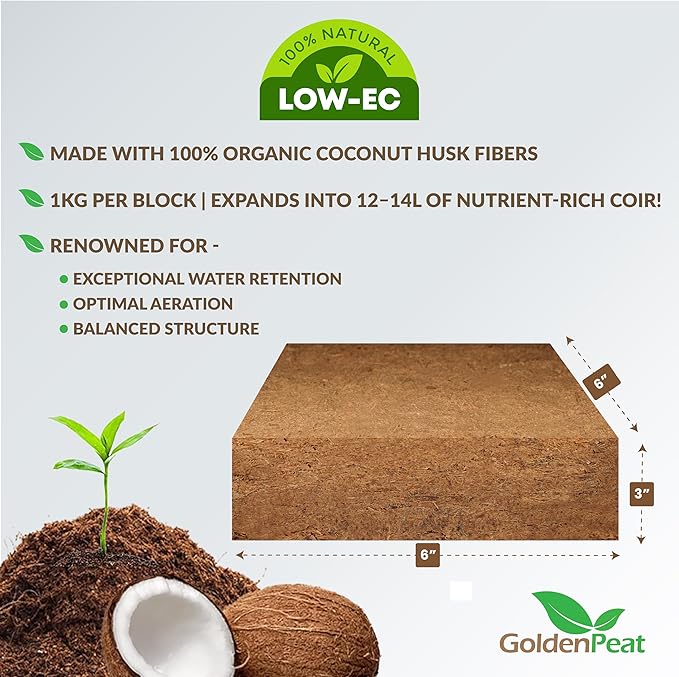 Organic coco pith block (12x1 kg Blocks) - Low EC, sustainable growing medium for gardens, pots & seed starters. Just add water to transform these compact blocks into 170L of fluffy nutrient-rich coir