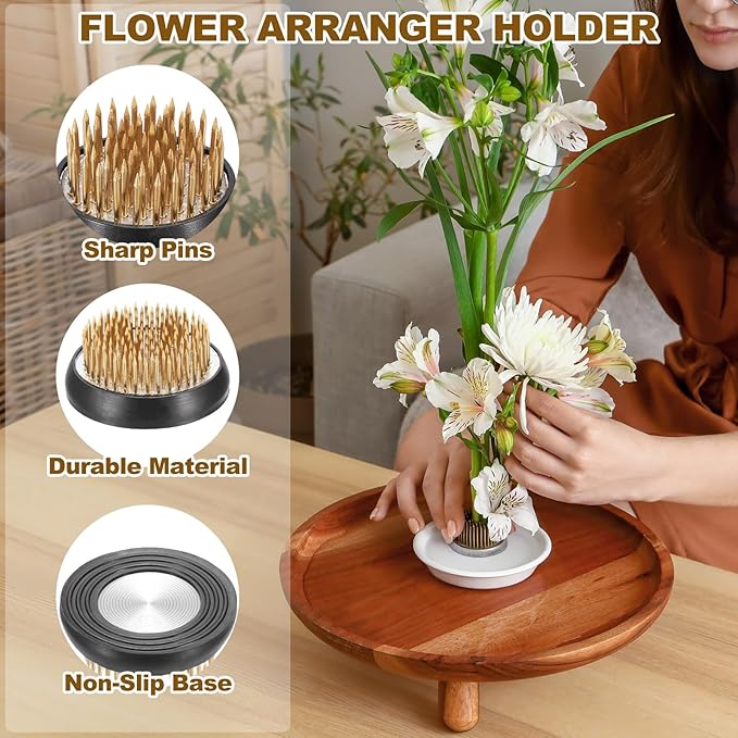 PATIKIL 4 Pcs Floral Frogs Kenzan, 2.1 Inch Round Brass Steel Flower Arrangement Holder, Arranger Pin Fixed Tool for Vase Centerpiece, Wedding, Home Decoration, Brass/Silver/Black