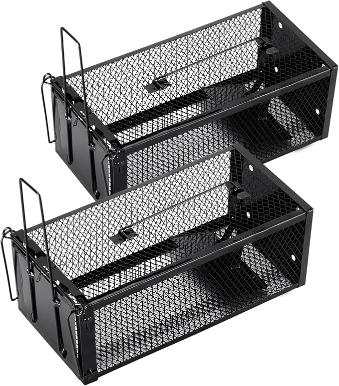 2 Pack Humane Rat Traps 12.5"x5.5"x4.5", Reusable Mouse Traps for Indoor/Outdoor Use, No-Kill Live Capture for Chipmunks, Squirrels, Rats, Mice