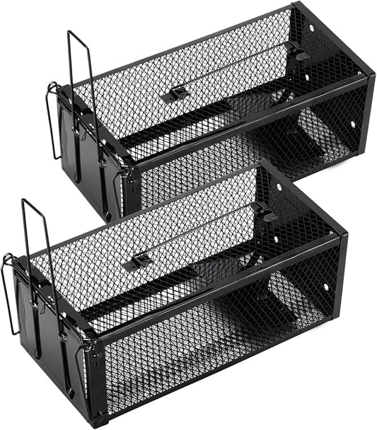 2 Pack Humane Rat Traps 12.5"x5.5"x4.5", Reusable Mouse Traps for Indoor/Outdoor Use, No-Kill Live Capture for Chipmunks, Rats, Mice
