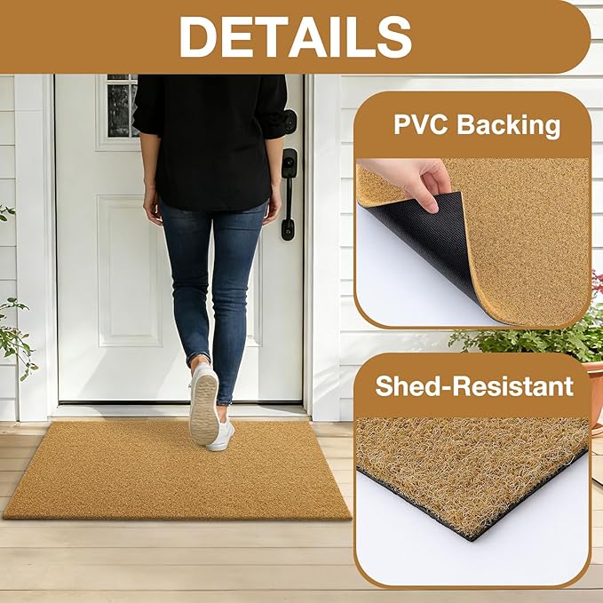 OLANLY Front Door Mat, Low Profile Doormat, Stain and Fade Resistant, Easy to Clean, for Indoor and Outdoor Entrances, Patio Porch or Entryway, Brown (47x32 Inch, Plain Brown)