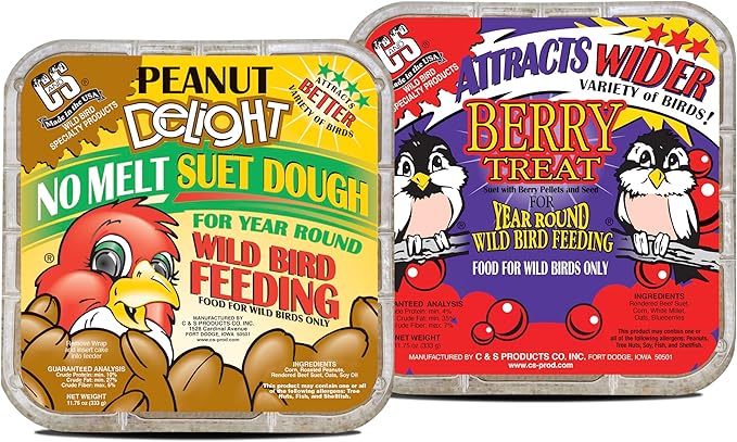 C&S Suet Variety Value Pack, Peanut Delight Dough & Berry Treat, Wild Bird Food, Year Round Source of Energy for Birds, 24 Pack
