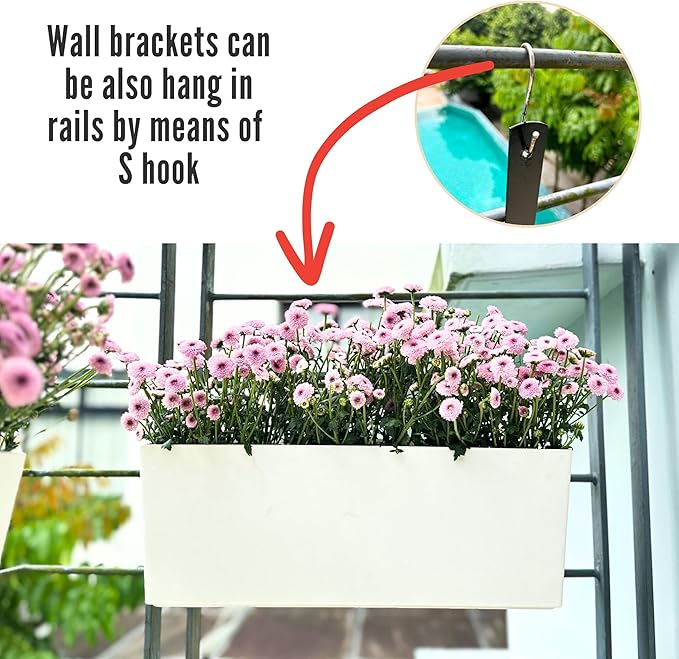 LaLaGreen Outdoor Wall Planters (14 Inch, 4 Pack) White Self-Watering Wall Mounted Flower Boxes, Rectangular Window Box Hanging Planters Plastic Containers Pot Indoor Herbs Modern Home Garden Decor