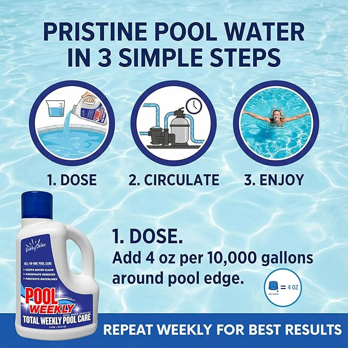 Weekly Pool Treatment, All in One Pool Treatment with Phosphate Remover, Pool Clarifier and Pool Waterline Cleaner, Saltwater Safe, 3 Liter 101.5 fl oz, BubbyShine