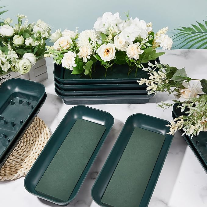 Sabary 12 Pack Large Size 10 x 4 Inch Floral Bowls for Flower Arrangements Flower Foam with Bowl Kit with Floral Foam Blocks for Table Party Wedding Festival Flowers (Rectangle)