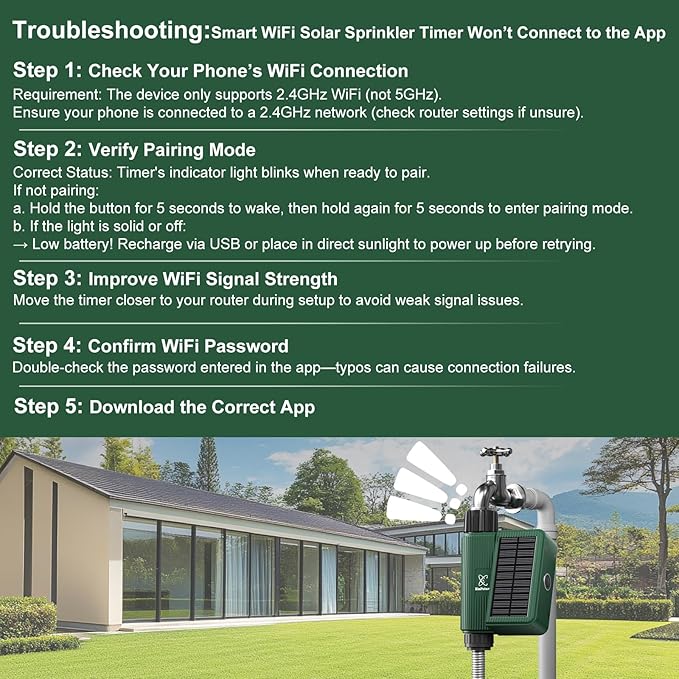 Smart WiFi Solar Sprinkler Timer, XinFuture Water Timer Rechargeable with Rain Delay, Manual& Automatic Watering System for Garden Hose Faucet, App& Voice Control, Outdoor Irrigation Controller