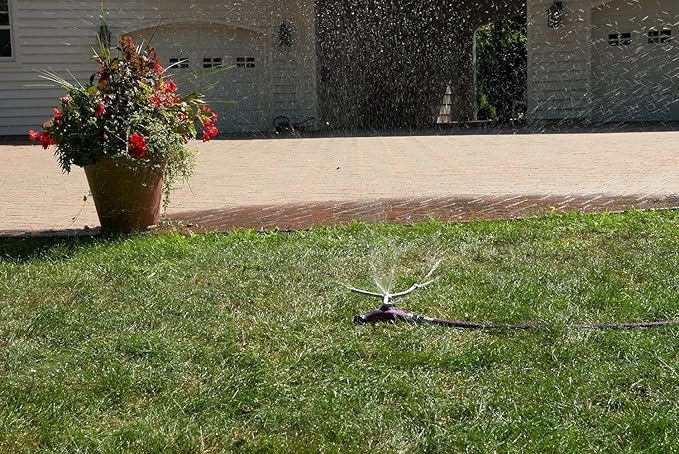 Dramm ColorStorm 3 Arm Whirling Sprinkler on 6" Wheeled Heavy Duty Metal Base, for Lawn, Yard, Garden and Large Area, Orange, 70 Ft Diameter Reach