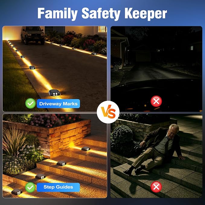 Quntis Outdoor Solar Driveway Lights, 20H Extra Bright Path Safety Markers for Large Yards, Weatherproof Warm White Ambiance Lighting for Dark Steps, Sidewalk, Gardens, Pathway & Pool, 12 Pack