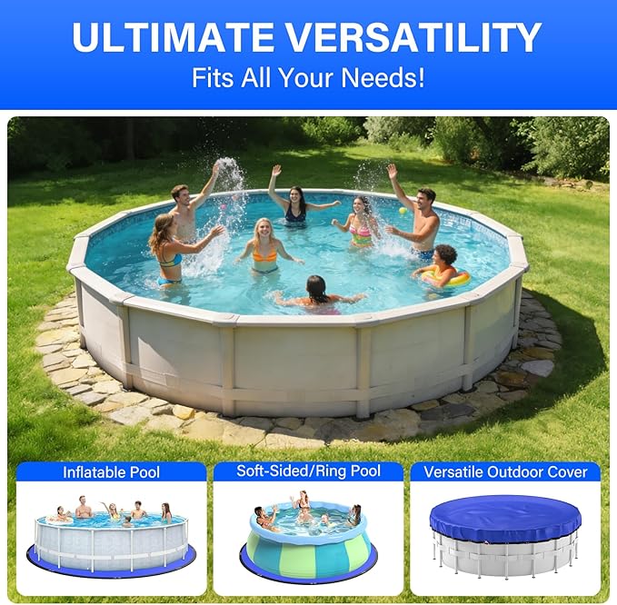 12FT Round Pool Liner Pad for Above Ground Pools, 165 GSM Thickened Puncture-Resistant Under Mat (13FT Actual), Heavy-Duty Underlayment with Metal Grommets