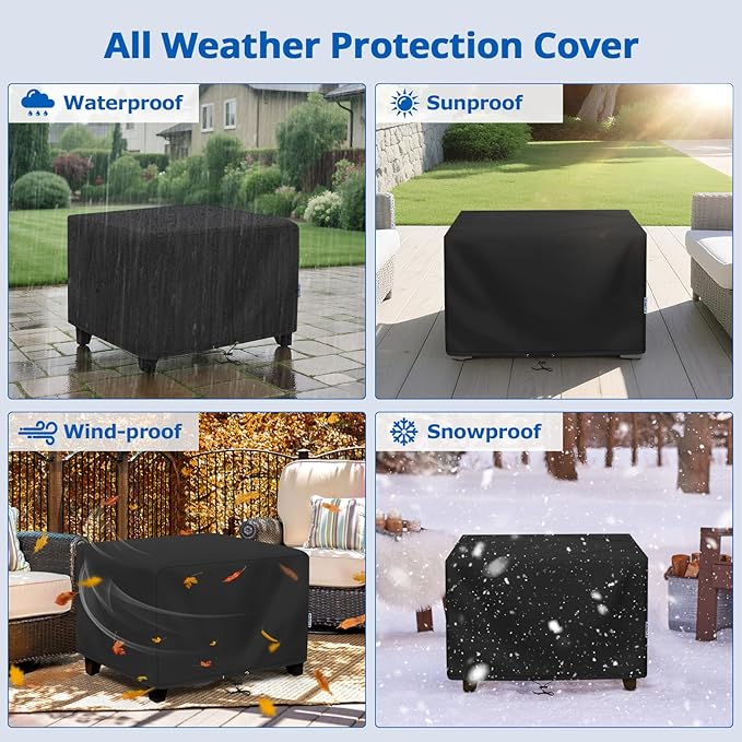 SunPatio Outdoor Ottoman Cover, Waterproof Square Coffee Table Cover, Patio Furniture Side Table Cover, All Weather Protection, 32W x 32D x 18H, Black