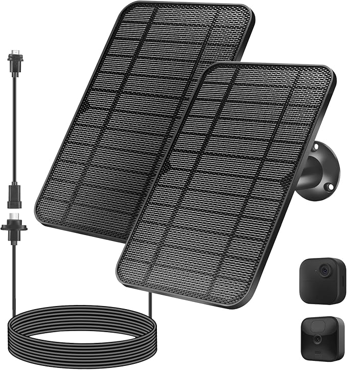 4W Solar Panel for Blink Camera,Solar Kit Build-in 2600mAh Rechargeable Battery, IP66 Waterproof（Black）-2 Pack
