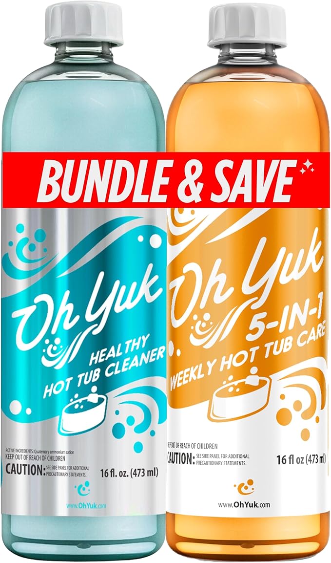 Oh Yuk Hot Tub Cleaner + 5 in 1 Weekly Hot Tub Care Combo, Hot Tub Chemicals, Hot Tub Jet Cleaner, Spa Chemicals for Hot Tub, Water Clarifier, Conditioner and Spa Treatment