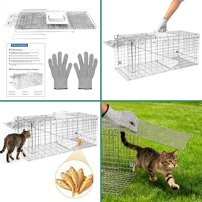 Humane Live Animal Trap Cage 32" × 13" × 11",Heavy-Duty Live Catch Cage for Raccoon, Squirrel, Stray Cats, Groundhogs, Armadillos, Opossums, Rabbits, Skunk, Mole, Small Wildlife Control