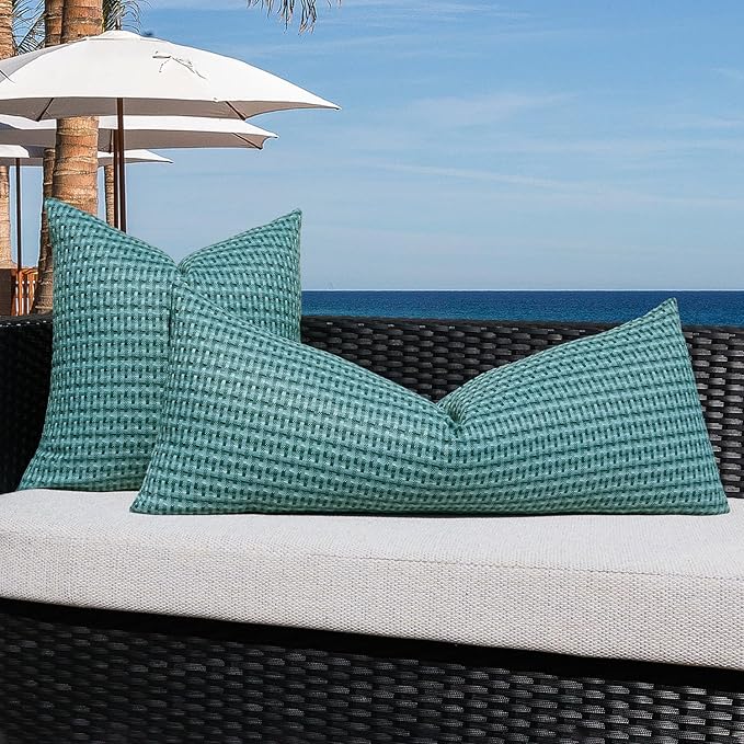 Kevin Textile Outdoor Waterproof Throw Pillow Covers 14x36 Inch Pack of 1 Boho Farmhouse Decorative Long Lumbar Cushion Covers for Garden Patio Tent Balcony Bench Couch Sofa, Teal