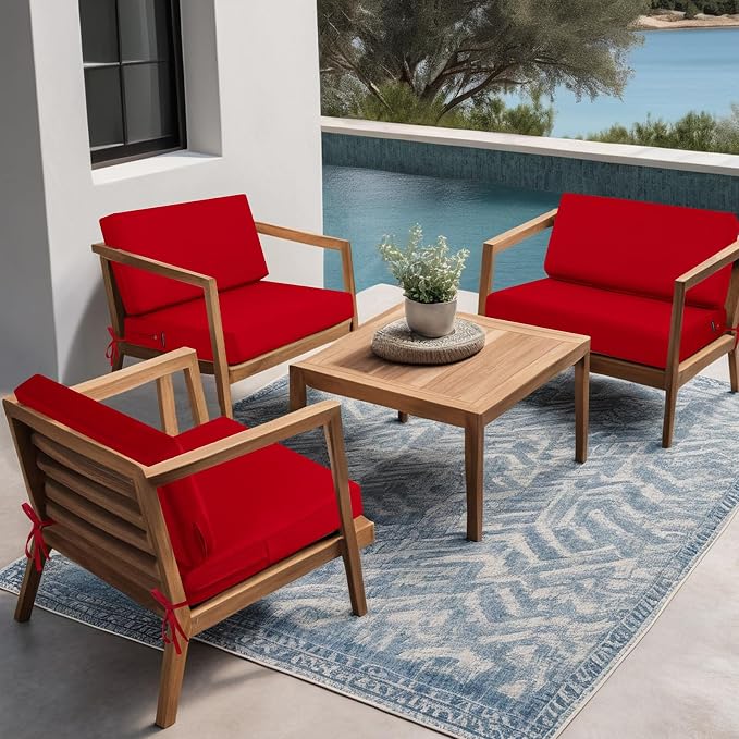 idee-home Outdoor Chair Cushions for Patio Furniture, Outdoor Seat Cushion | Waterproof Hampton Bay Deep Seat Replacement Couch Cushions for Garden Backyard Deck 26.5 x 26.5 Red
