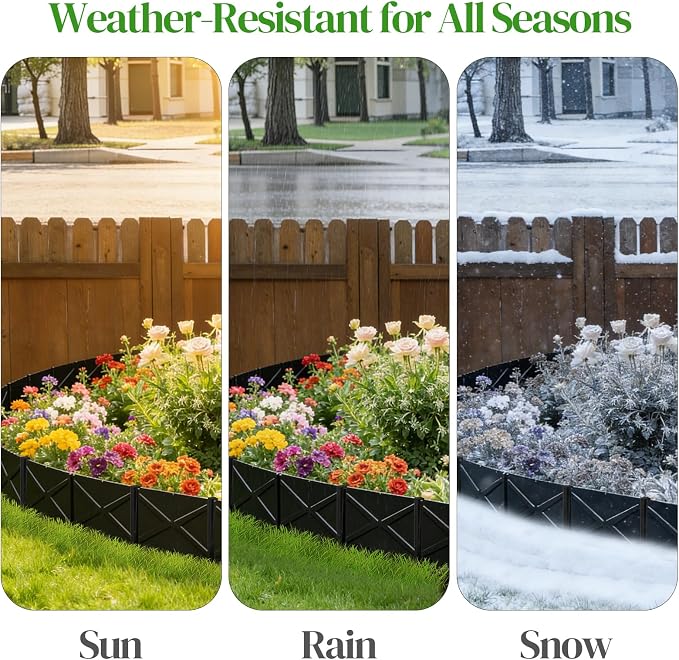 Hlogree 6 Pack Metal Landscape Edging, Garden Edging, Garden Border with 6 Pcs Anchor Stakes, No-Dig Hammer-in Heavy Duty Metal Edging Border for Flower Bed, Yard & Pathway (X-Shaped Black, 8inch)