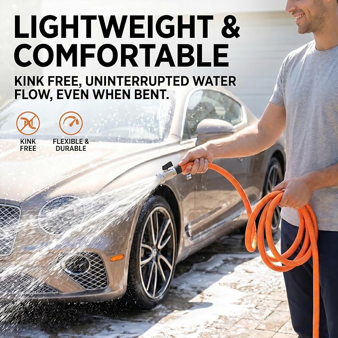 Garden Hose 50ft - Non-Expanding, Burst-Proof Flexible Water Hose with Thickened TPE Core & Round Braided Polyester, Kink-Free & Lightweight for Yard and Camper