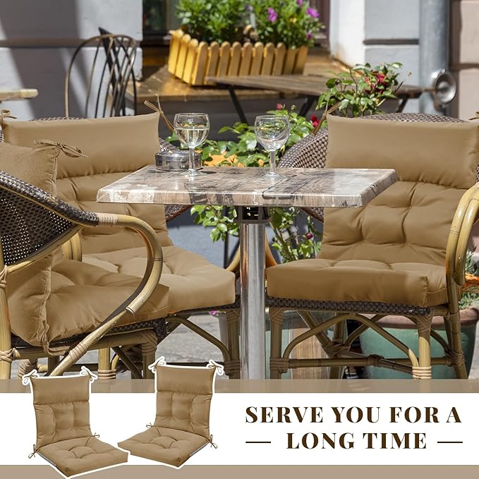Sintuff 2 Pcs 44 x 21 x 4 Patio Chair Cushions Outdoor Chair Cushion Seat/Back Tufted Pillow with Ties Water Resistant Replacement Indoor Patio Furniture Outdoor Furniture (Solid Color,Brown)