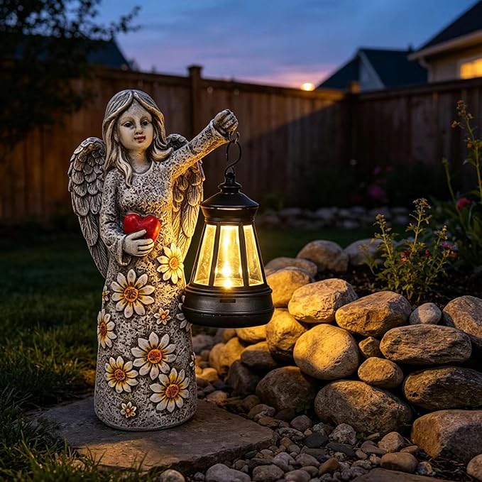 Solar Garden Angel Statues,Outdoor Angel Figurines Lights Waterproof Statue Decor Lanterns for Yard Patio Porch Decoration Gift for Mom Grandma (Minimalist)
