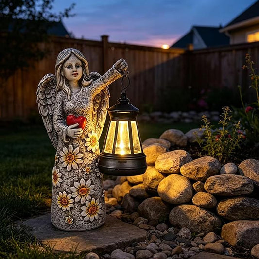 Solar Garden Angel Statues,Outdoor Angel Figurines Lights Waterproof Statue Decor Lanterns for Yard Patio Porch Decoration Gift for Mom Grandma (Minimalist)