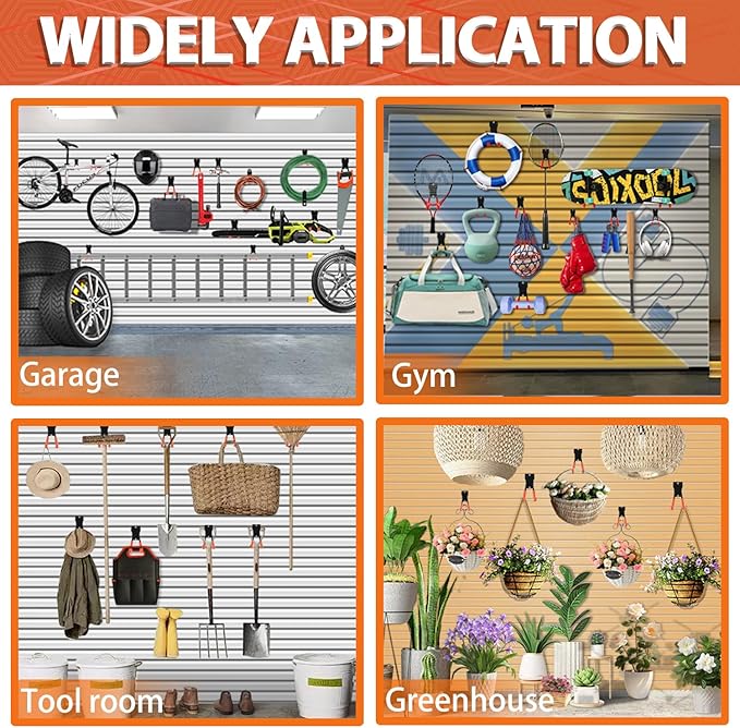 3-H Slat Wall Hooks 12 Pack 4.5 Inch U Shape,Heavy Duty Slot Board Hangers, Slat Wall Display Hooks for Garage Organization Retail Store Garden Tools Storage Panel Accessories (Orange)