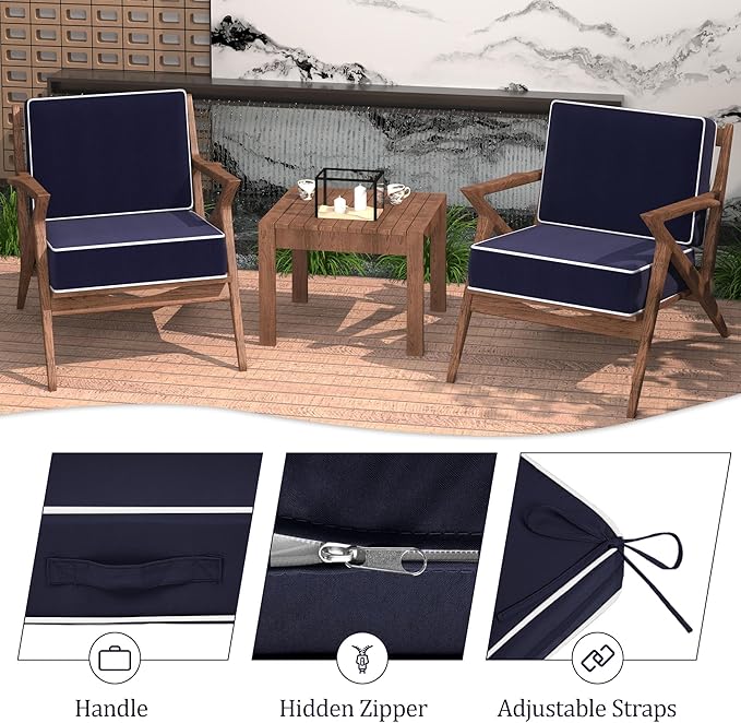 5" Thicker Outdoor Chair Cushions 2 Sets 24" *24" Waterproof Patio Chair Cushions for Outdoor Furniture w/Removable Cover 30D High Density Sponge Filling Thicken Patio Furniture Cushion w/Handle &Ties