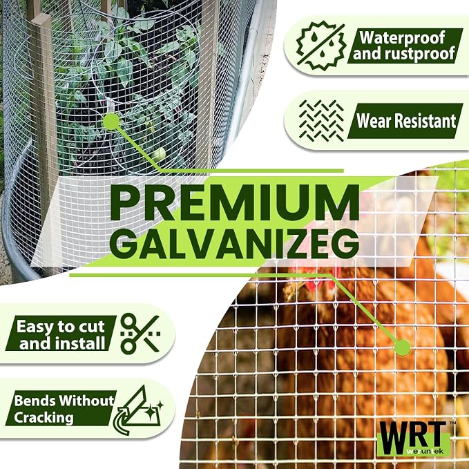 1/2 inch 48in x 50ft Hardware Cloth Chicken Wire Fencing 19G, Hot Dipped Galvanized After Welding, Wire Mesh Roll, Garden Fence,Poultry and Rabbit Barrier, Outdoor Metal Fencing