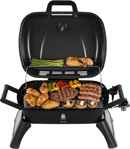 Royal Gourmet GT2006 Portable Tabletop Gas Grill, 12,000 BTU Output for Outdoor Camping, Foldable Legs, Piezo Ignition, Built-in Thermometer, for Tailgates and Camping Trips, Dark Gray