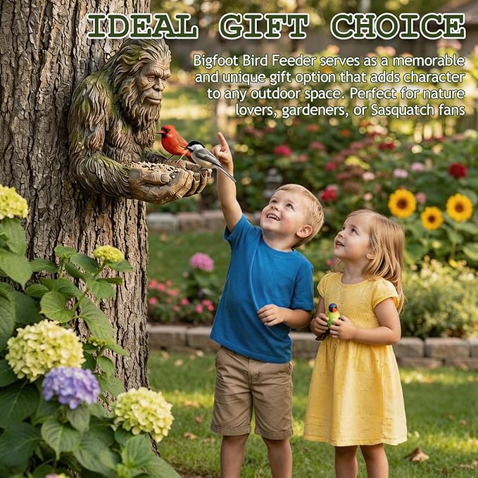 Bigfoot Bird Feeder, Funny Hanging Bird Feeder for Outdoors, Waterproof Tree-Mounted Outdoor Sculpture Feeders with Hidden Hook, for Courtyard Art Decoration Garden Decor Tree Garden Hugger