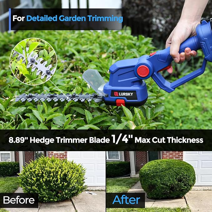 Cordless Hedge Trimmer with Battery 2.0Ah - 2-in-1 21V Grass Shears Handheld, Electric Shrub Trimmer Kit for Garden, Yard and Lawn, Charger Included (Blue)