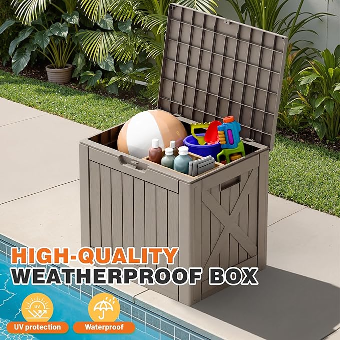 42 Gallon Outdoor Storage Box, Lockable Resin Deck Box for Patio, Yard, and Poolside, Waterproof & Sunproof Organizer for Furniture, Tools, Pool Supplies, Coffee