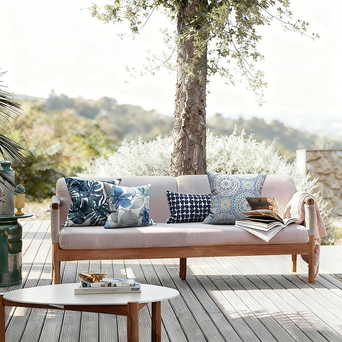 LVTXIII 2 Pack Outdoor Throw Pillow Covers for Patio Furniture, 16x16 Inch Square Pillow Case, Water-Repellent Cushion Covers for Garden, Porch, Sofa, Clemens Noir Blue