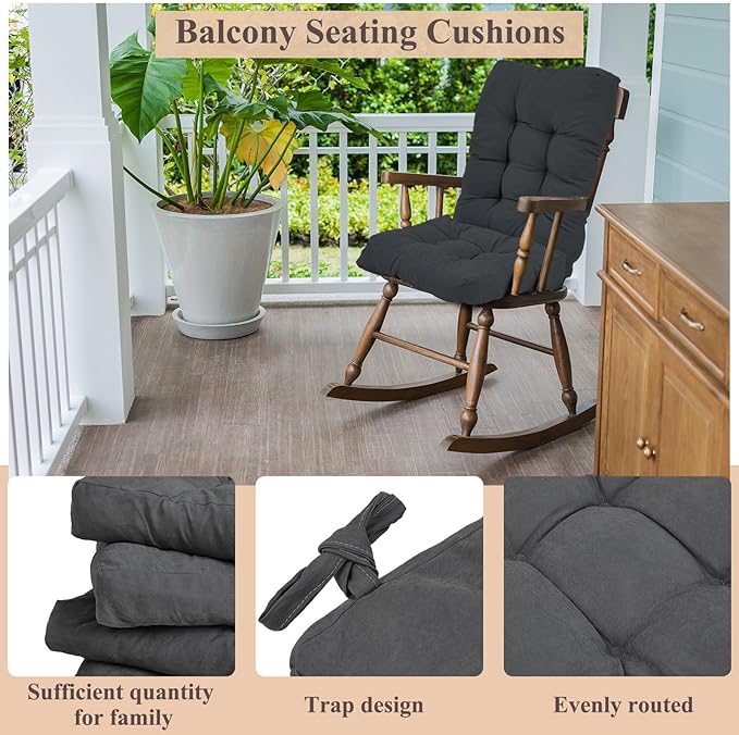 Juexica 4 Sets Outdoor Patio Chair Cushions Seat High Back Tufted Pillow Replacement Rocking Chair Cushions Pads for Patio Summer Seasonal Indoor Home Office (Dark Gray)