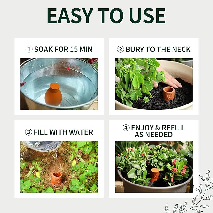 Soilagua 16 oz Olla Plant Watering Globes, Terracotta Watering Pots System, Self Watering Planter Insert for Outdoor & Indoor Plants, Vacation Plant Watering Devices Spikes Waterer, 4 Pack