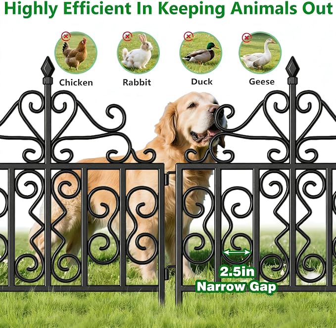AMAGABELI GARDEN & HOME 5 Panels 32in(H)×10ft(L) 0.4 Inch Wire Diameter Decorative Garden Fences and Borders for Dogs No Dig Metal Garden Edging Border Animal Barrier Fencing for Flower Bed Yard Patio