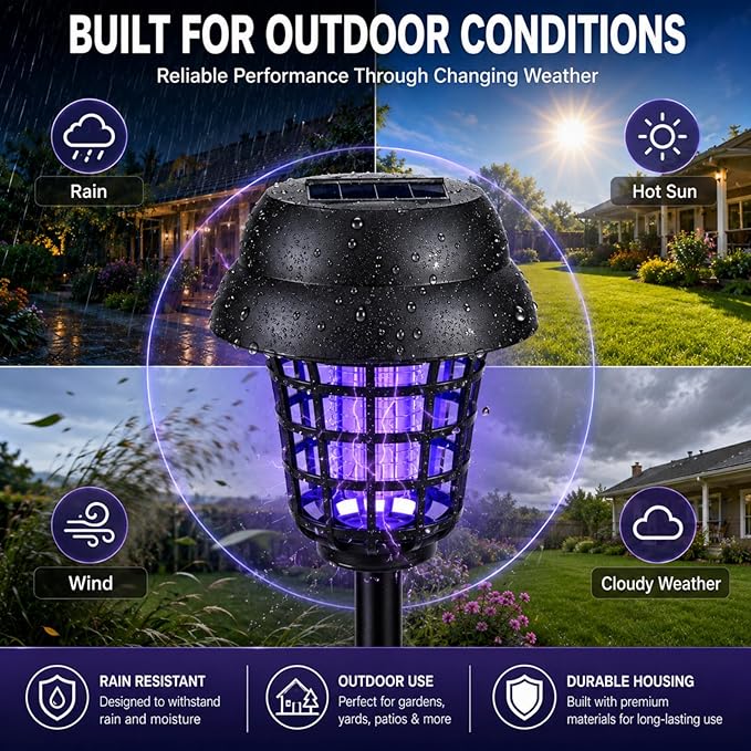 4 Pack Solar Bug Zapper Outdoor Waterproof Solar Powered Mosquito Zapper Repellent Outdoor Patio,Cordless & Auto On/Off Purple White Light Small Fly Insect Zappers for Garden Backyard