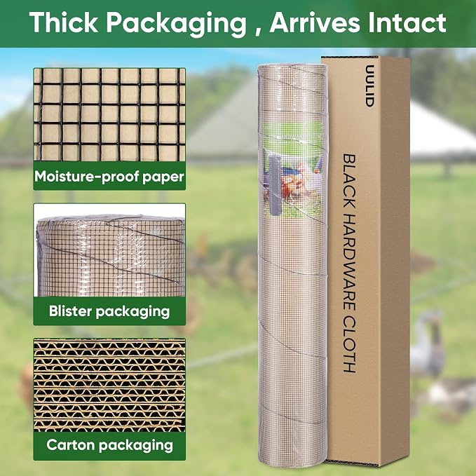 Hardware Cloth 1/2 inch 48" x 100 ft 19Ga Black PVC Coated Welded Wire Fence Chicken Wire Fencing | Vinyl Coated Welded Wire Mesh Roll Mesh Roll