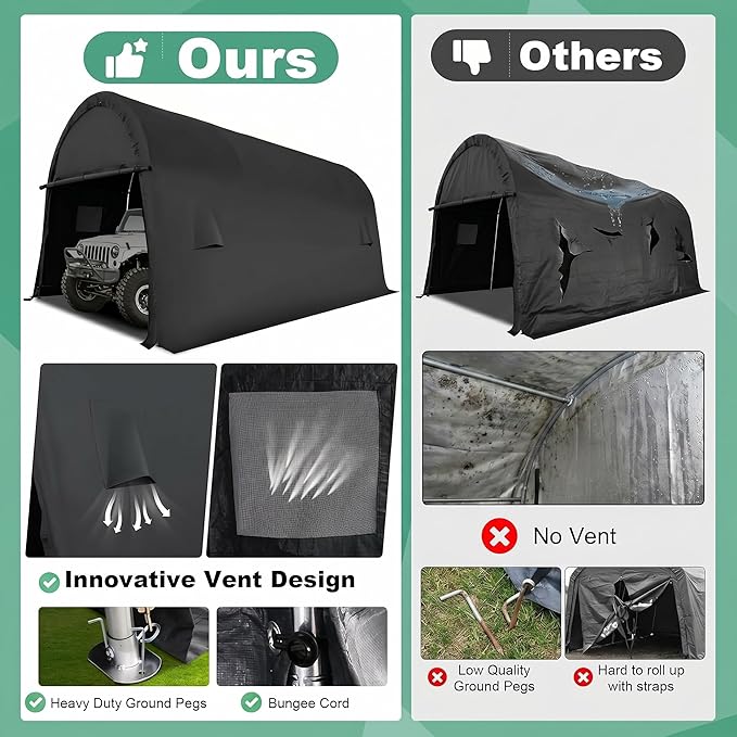 COBIZI Carport 10x20 Heavy Duty Portable Garage Storage Shelter Shed with All-Steel Metal Frame & Vents, Anti-Snow Waterproof Round Style Outdoor Storage Shed for Car, Truck, Boat, Patio Furniture