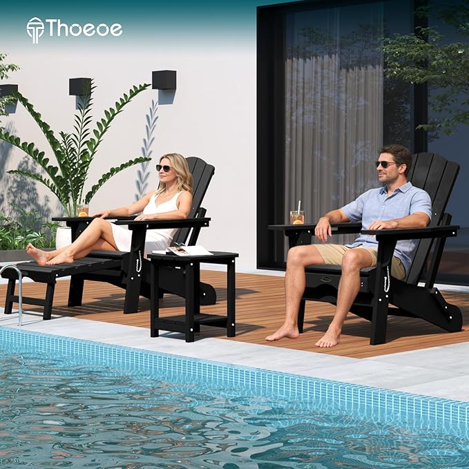 THOEOE Adirondack Outdoor Side Table, 2-Tier Sturdy Patio End Table Weather Resistant, Morden Side Table for Patio, Pool, Porch, Black