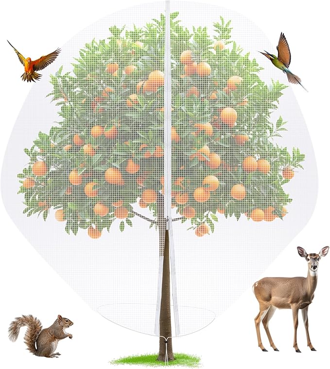 10 x 10 ft Large Fruit Tree Netting for Protecting Fruit from Squirrels Birds Bug Deer & Rat Garden Mesh Netting with Zipper and Drawstring for Blueberry Peach Apple Garden Plant