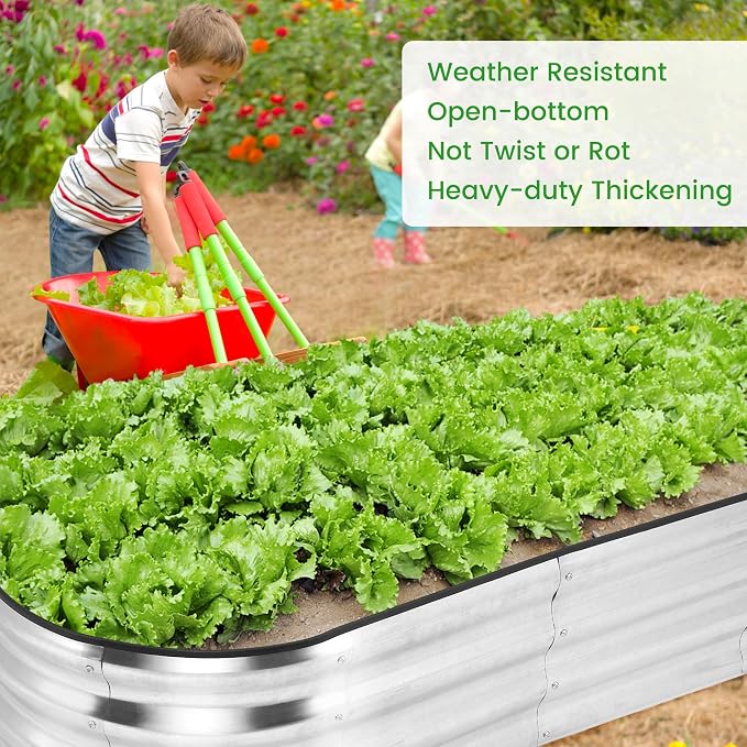 GarveeLife 2 Pcs 4.5x2x1 ft Oval Raised Garden Bed, Galvanized Raised Beds,Open-Ended Base Metal Raised Planter Beds,Planter Raised Boxes for Vegetables, Flowers,Tool-Free Asse,Rubber Edge