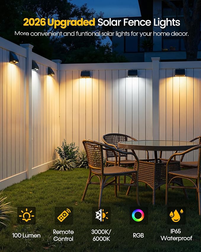 Bridika Solar Fence Lights with Remote, 12 Pack Bright 100 Lumen Fence Lights Solar Powered, 9 Colors&3 Modes, 1500 mAh Solar Wall Lights Outdoor IP65 Waterproof for Backyard, Deck, Patio, Garden