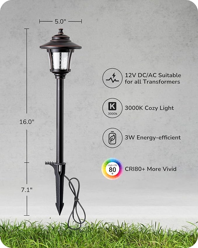 EDISHINE Low Voltage Landscape Lights, 12V 3W 120LM 3000K Seed Glass Outdoor Landscape Path Lights with Connectors, ORB Waterproof Electric LED Pathway Light Wired for Walkway Garden Yard, 6 Pack