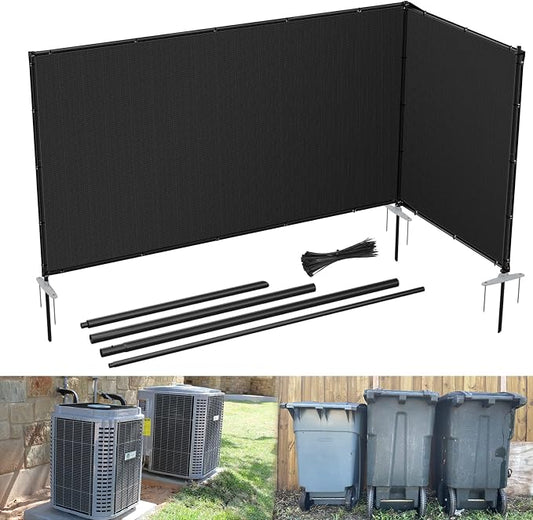 E&K 5'x7' Outdoor Privacy Screen Fence Panel Freestanding Backyard Patio Privacy Pool Fencing Temporary Garden Dog Fence with Iron Poles and Rails (Black)